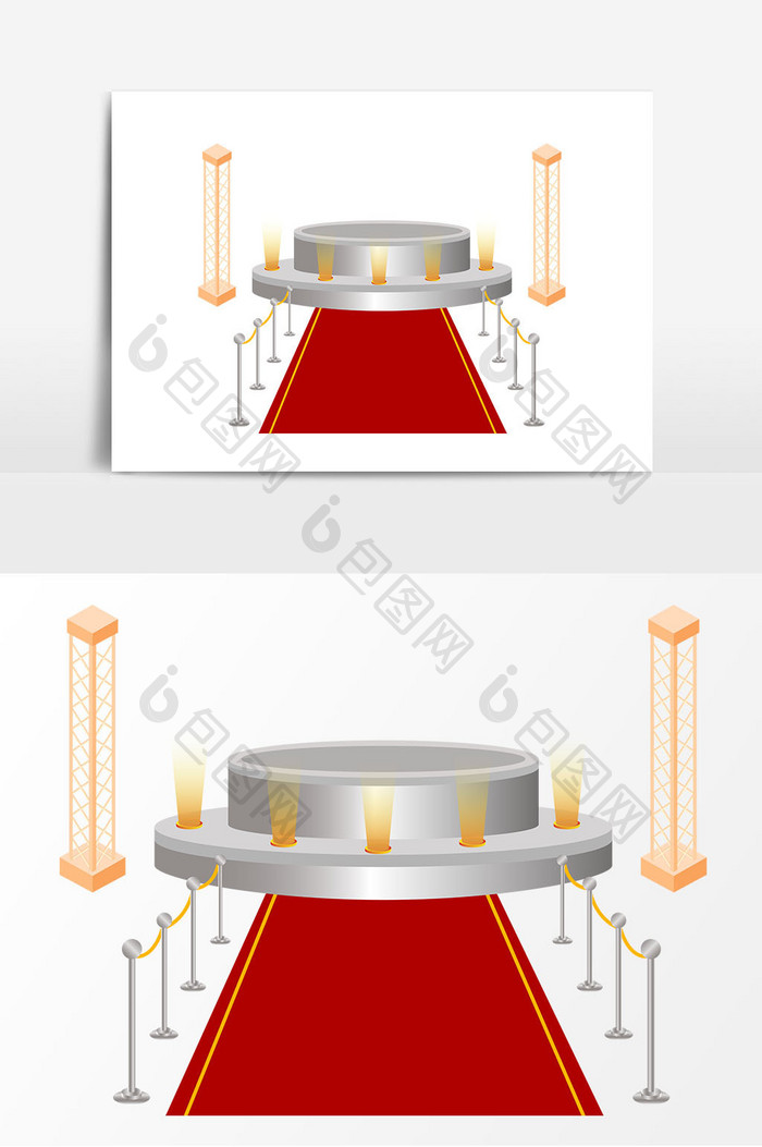 手绘红色地毯舞台矢量元素