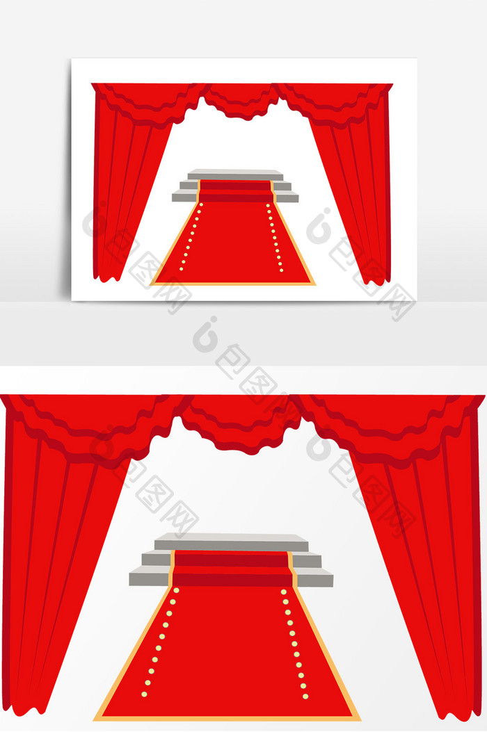 手绘红色舞台颁奖台矢量素材