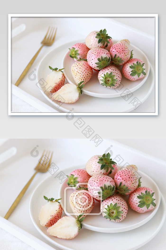 白色奶油草莓摄影图片