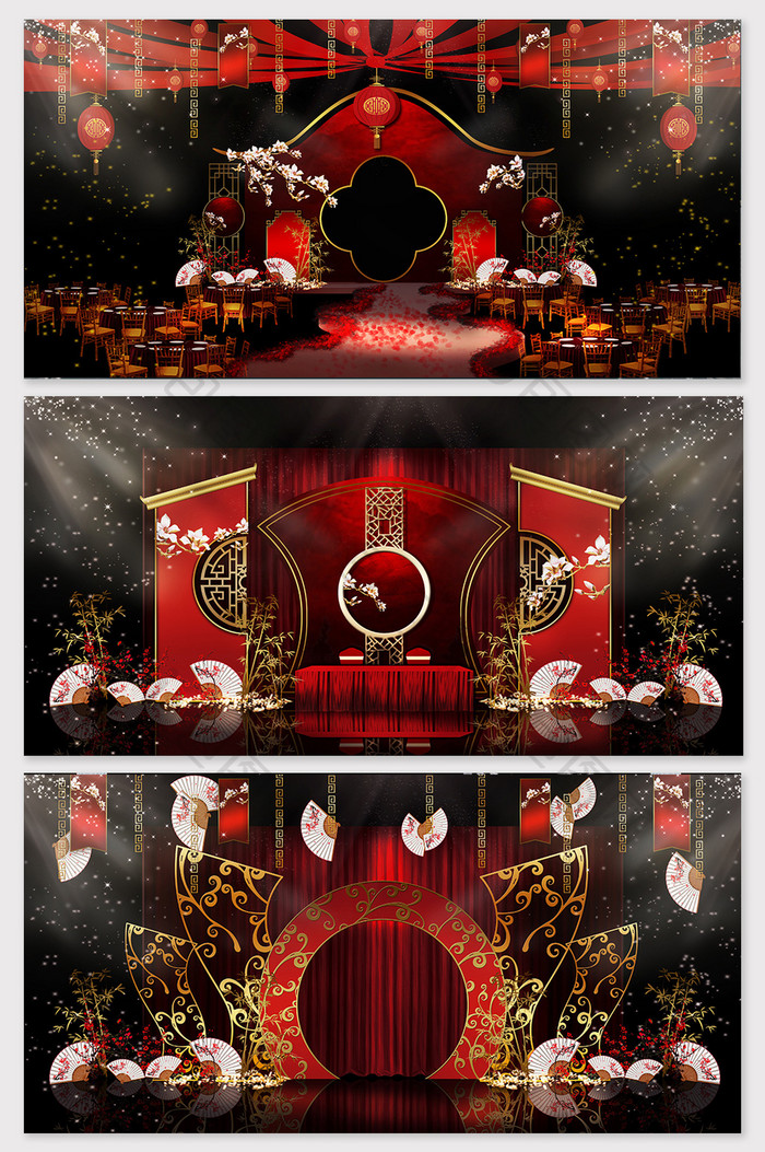 现代简约时尚红色系汉唐中式婚礼效果图