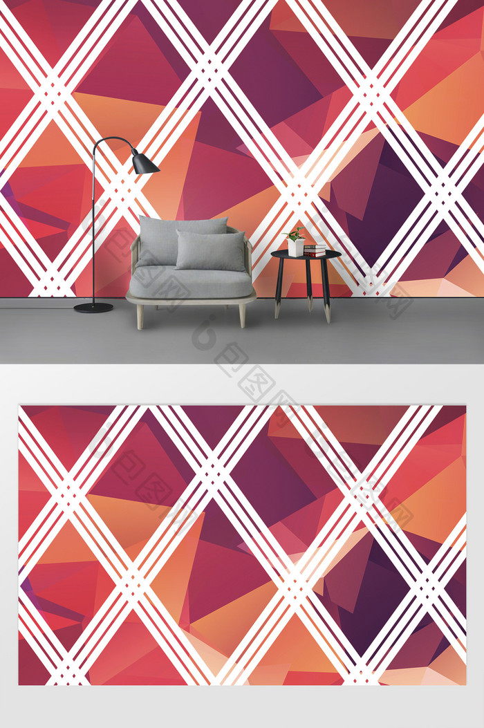 新现代创意个性炫彩撞色几何线条炫酷背景墙