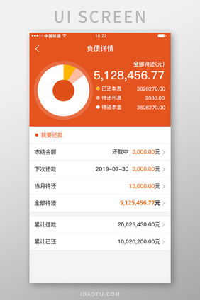 蓝色科技金融理财app负债详情移动界面