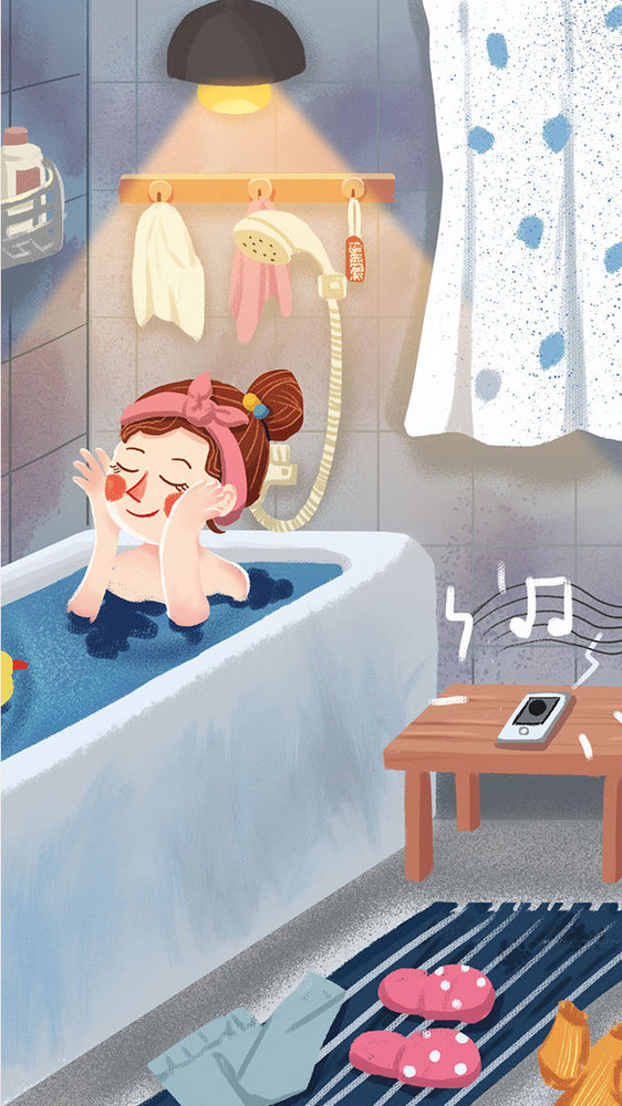 少女浴室洗澡卡通唯美手绘生活gif插画