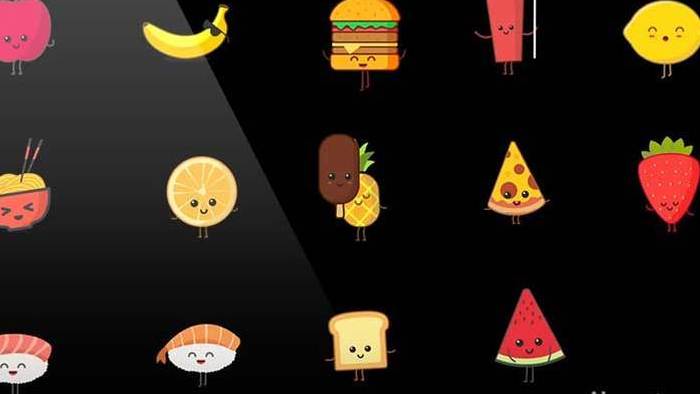 时尚卡通快餐食物水果动态视频素材