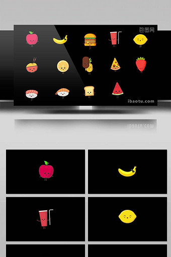时尚卡通快餐食物水果动态视频素材图片