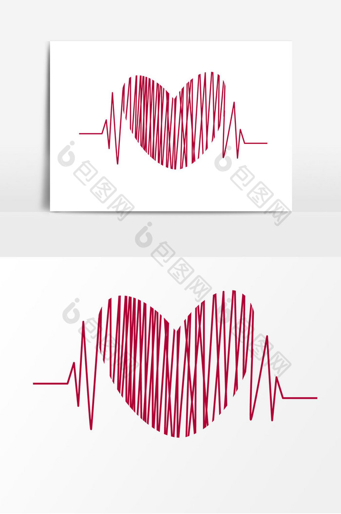 红色线条心矢量素材