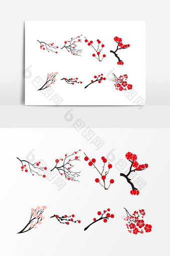 手绘红色梅花设计素材图片
