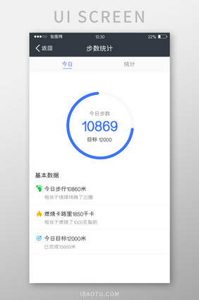 蓝色扁平运动APP今日步数UI移动界面