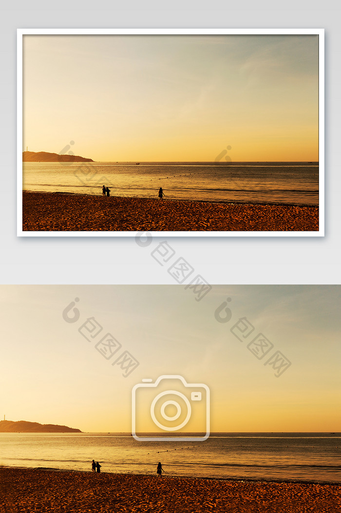海边清晨朝霞沙滩剪影三亚风光暖色调摄影图