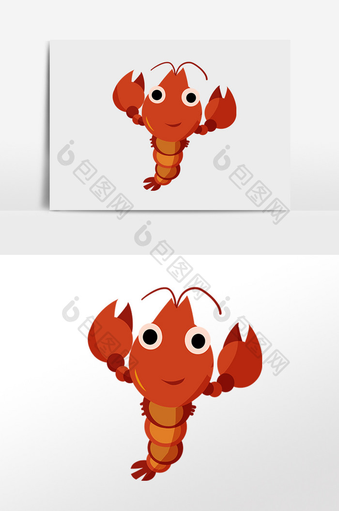 手绘红色新鲜海鲜龙虾插画