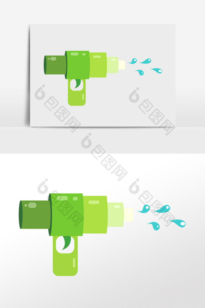 手绘泼水节绿色喷水水枪插画