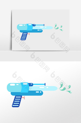 手绘泼水节喷水蓝色玩具水枪插画图片