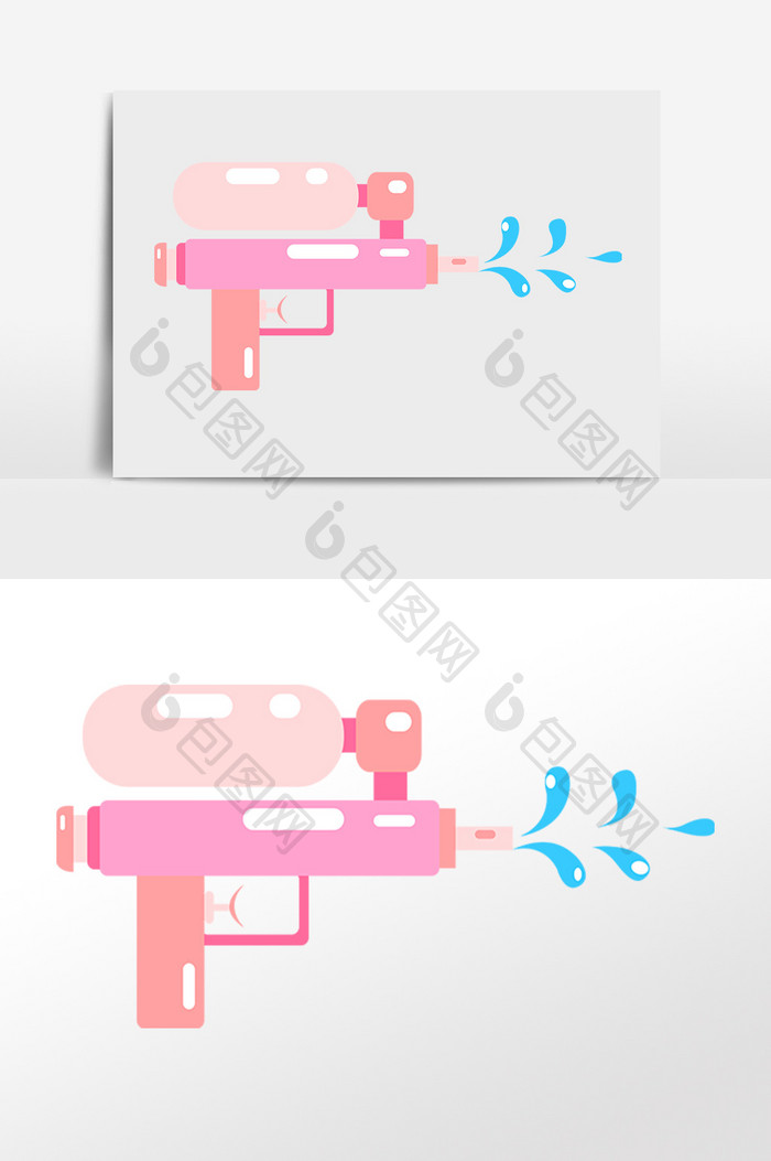 手绘泼水节喷水粉色水枪插画
