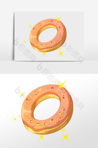 手绘美食甜品面包甜甜圈插画图片
