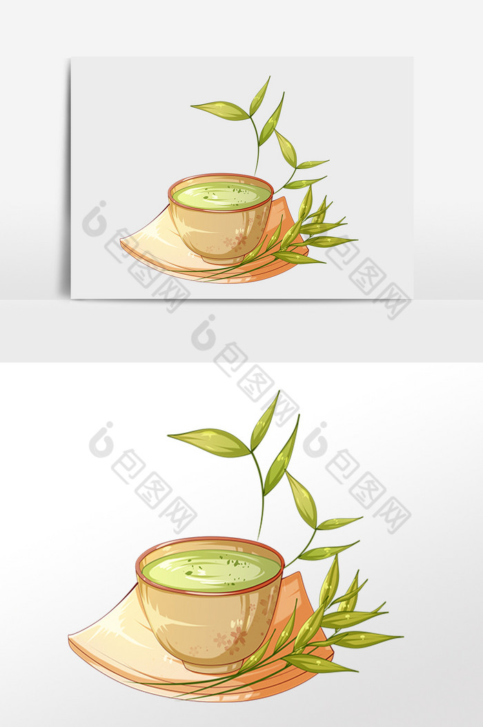 茶文化茶具茶碗绿茶叶插画图片图片