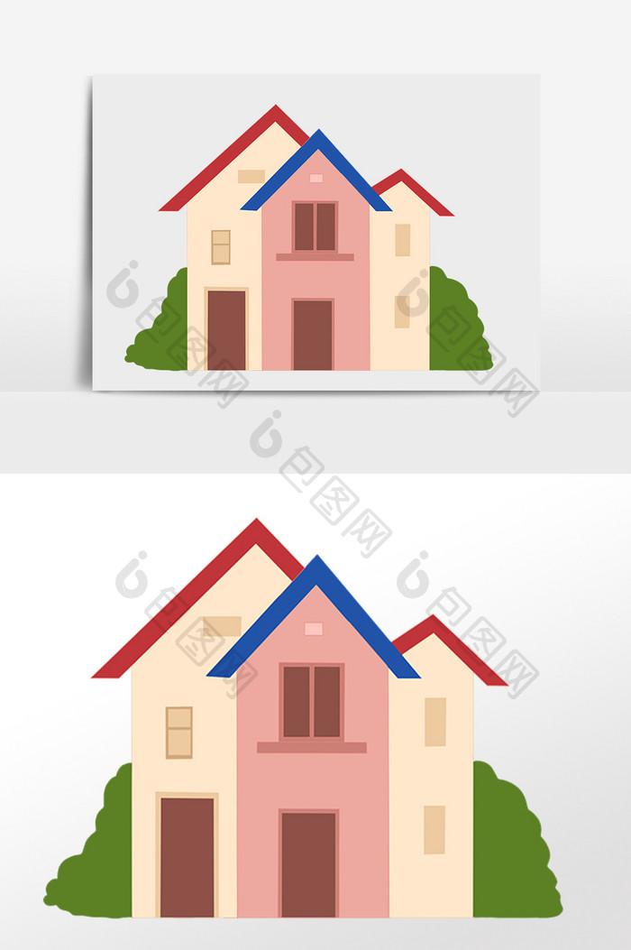 手绘卡通别墅建筑房子插画