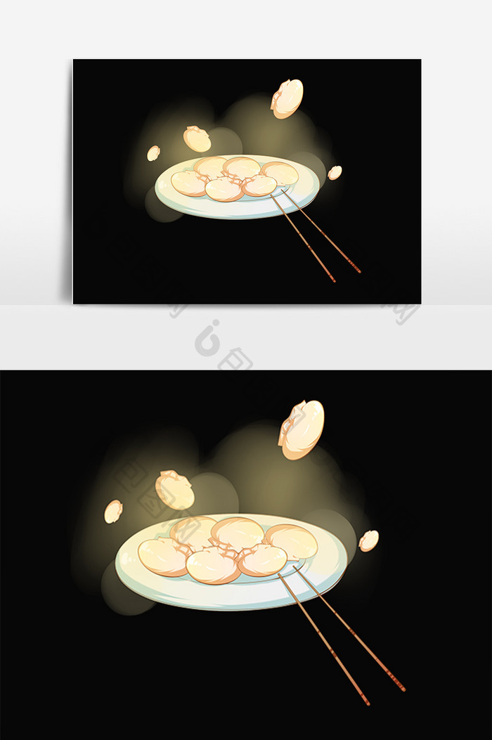 手绘传统美食小吃团圆饺子插画