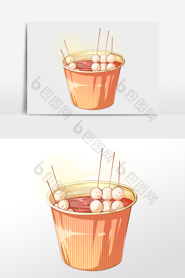 手绘传统美食小吃关东煮插画