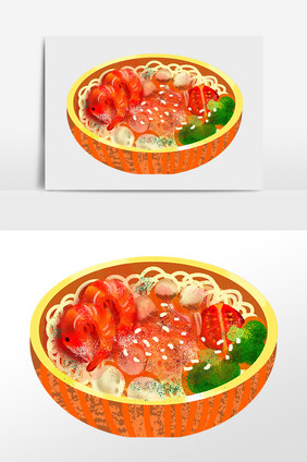 手绘美味食物海鲜麻辣面插画