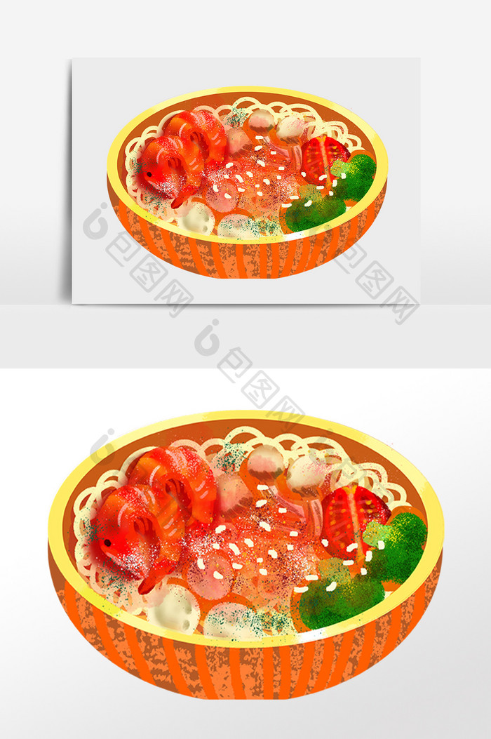 手绘美味食物海鲜麻辣面插画