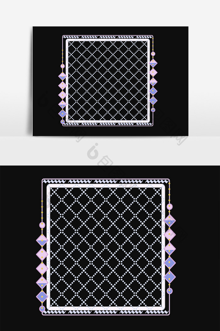 手绘唯美网格围栏装饰边框插画