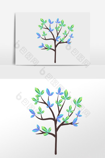 手绘卡通植物彩色小树木插画图片