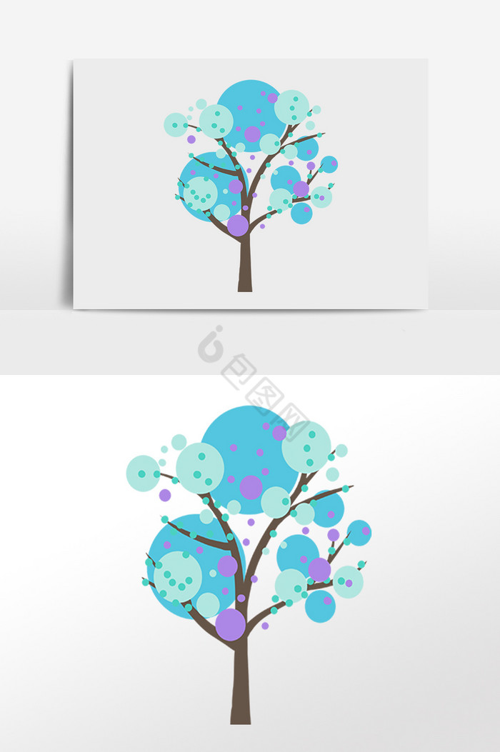 植物彩色圆形树木插画图片