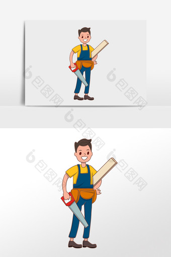 手绘劳动节伐木工人人物插画图片