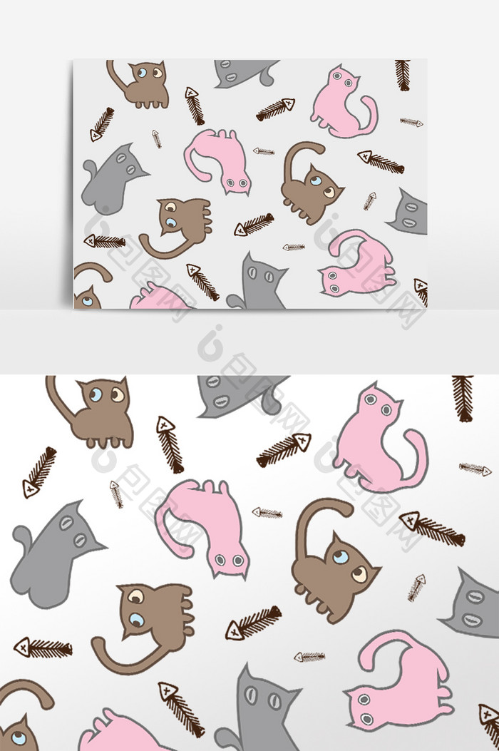 手绘可爱动物小猫装饰底纹插画