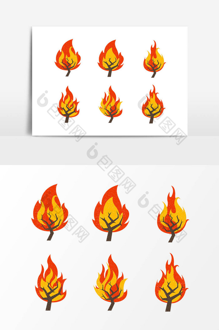 手绘火焰树木图案设计元素