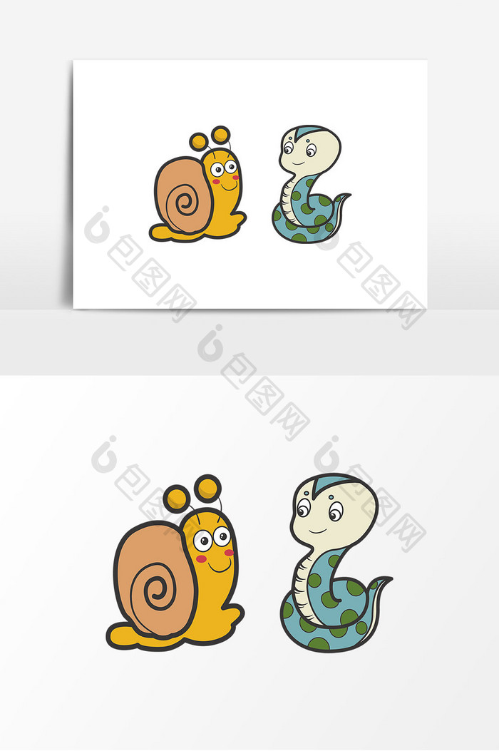矢量卡通蜗牛蛇形象元素