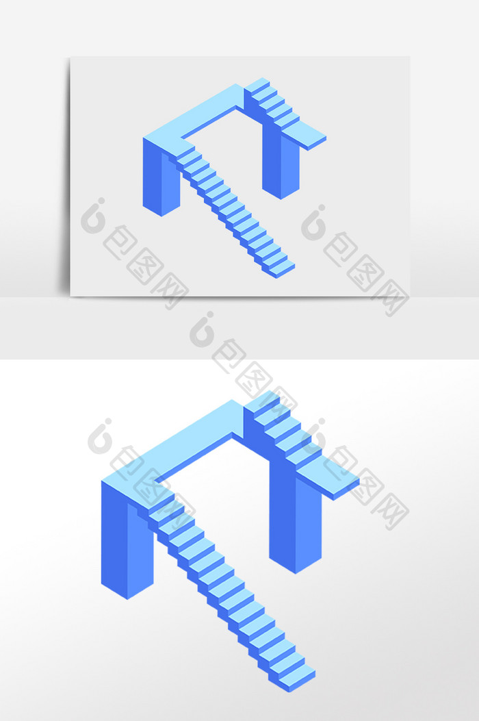 手绘立体创意蓝色楼梯台阶插画