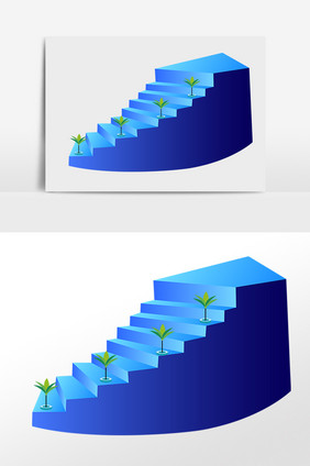 手绘卡通上下楼蓝色楼梯插画