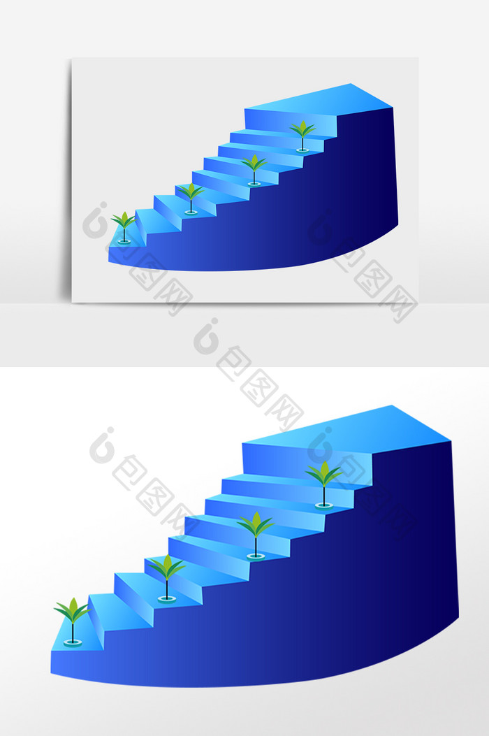 手绘卡通上下楼蓝色楼梯插画