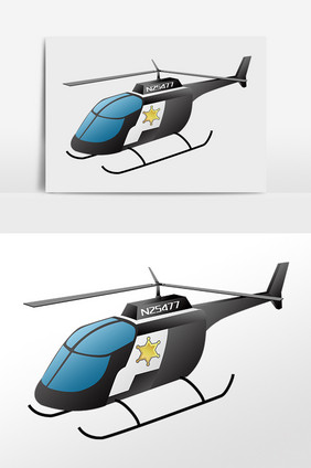 手绘警察巡逻直升飞机插画