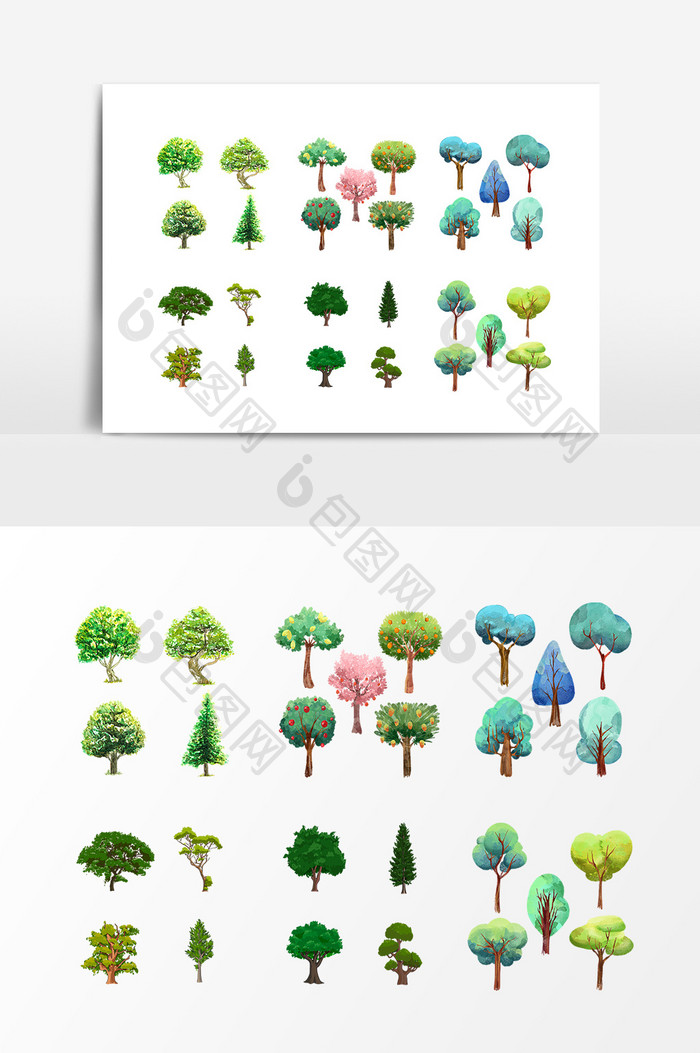 卡通绿色树木设计素材