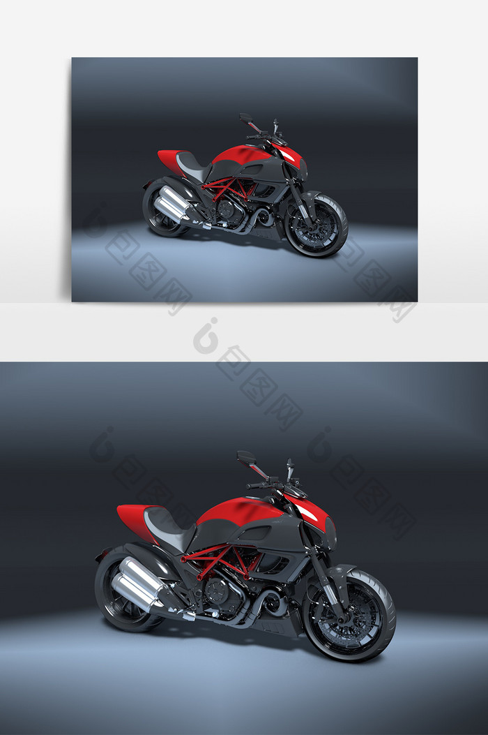 C4D模型红黑摩托标准渲染器