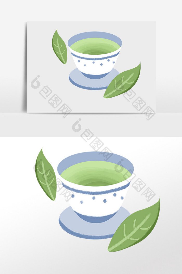手绘茶文化茶具绿茶茶杯插画