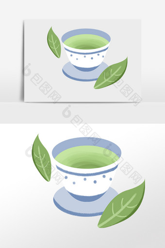 手绘茶文化茶具绿茶茶杯插画图片