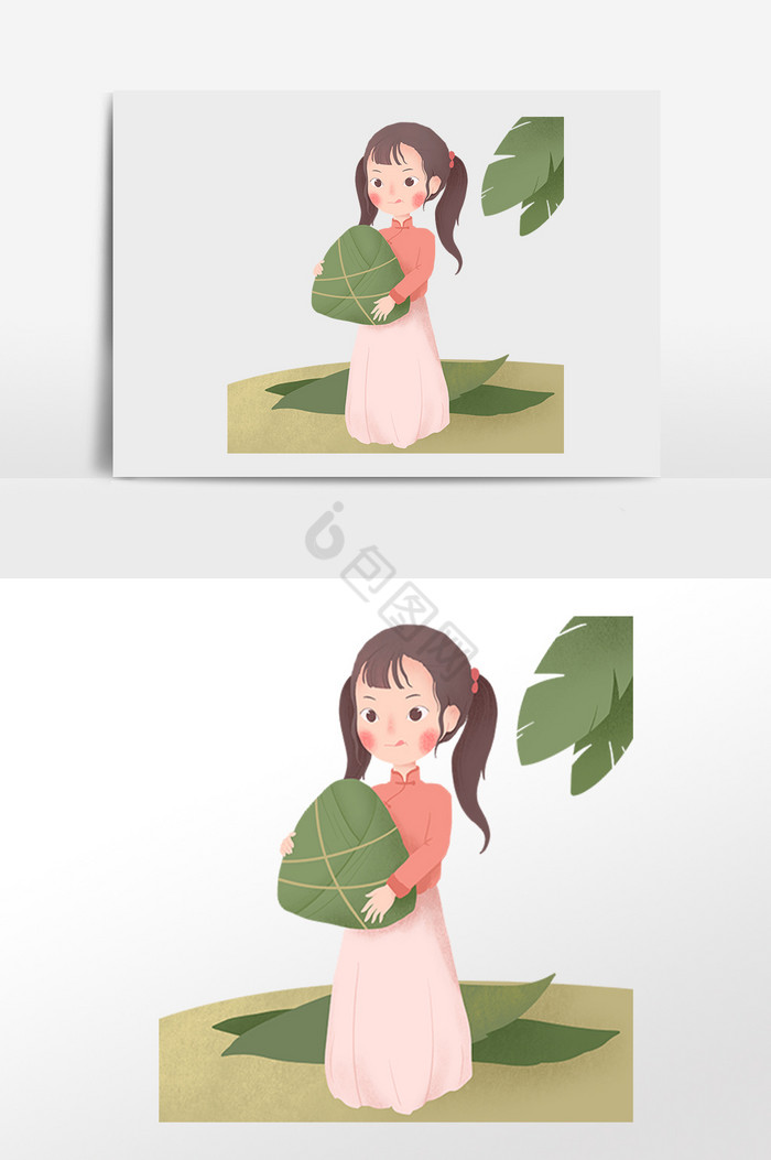 端午节女孩抱粽子插画图片