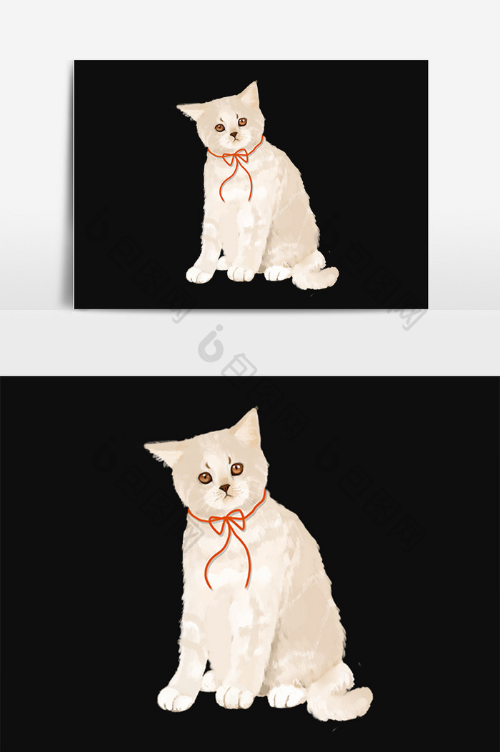 手绘卡通可爱动物白色猫咪插画