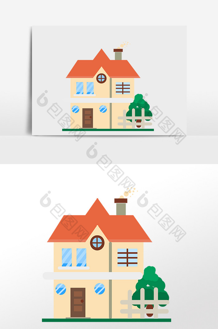卡通别墅建筑房子插画