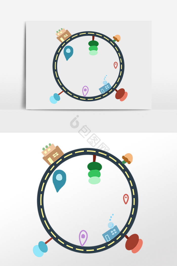 圆形转盘公路马路建筑插画图片