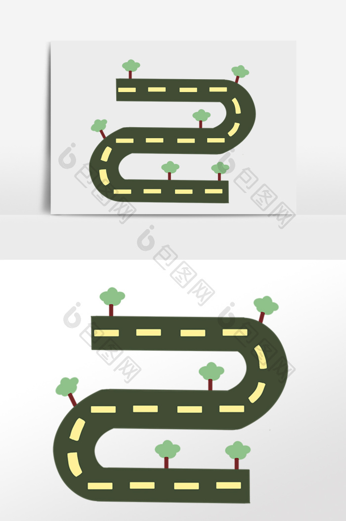 S弯曲公路马路建筑插画png下载-包图网