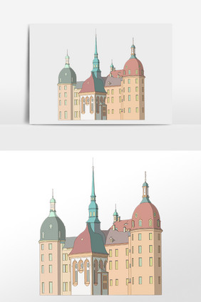 手绘迪士尼城堡古城堡建筑插画