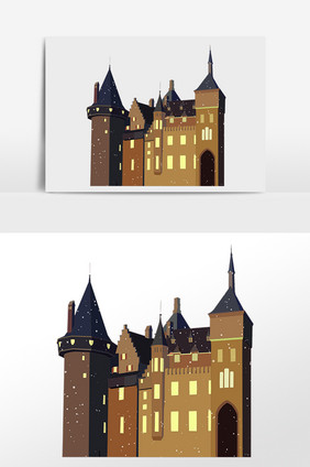手绘欧式城堡古城堡建筑插画