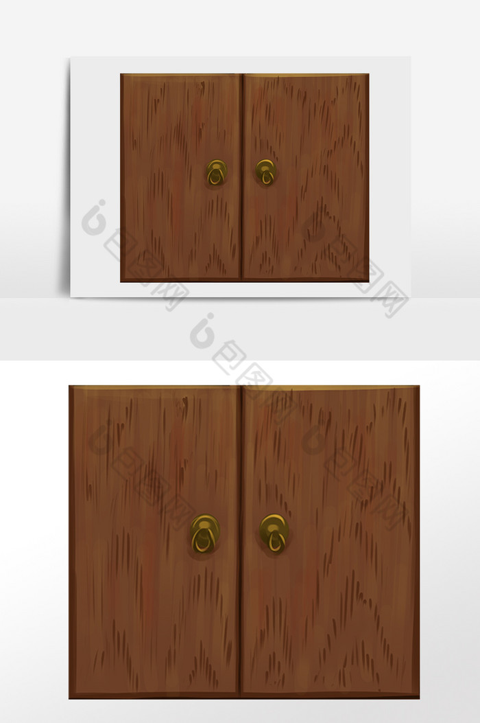 手绘双开门木质花纹木材插画图片