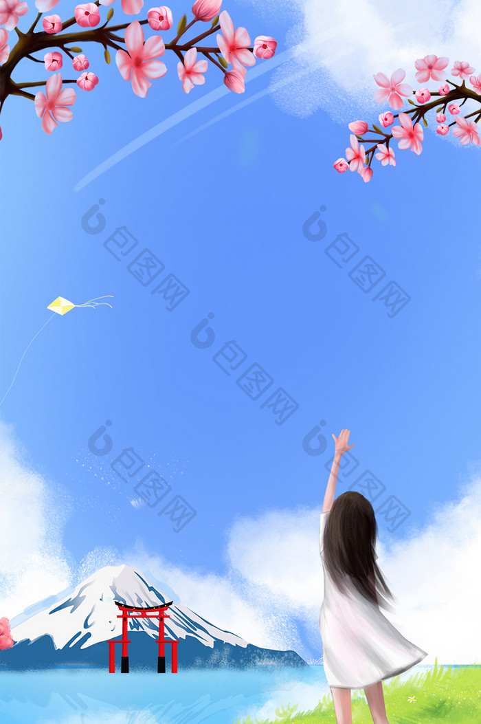 唯美卡通女孩樱花季日本樱花插画GIF图