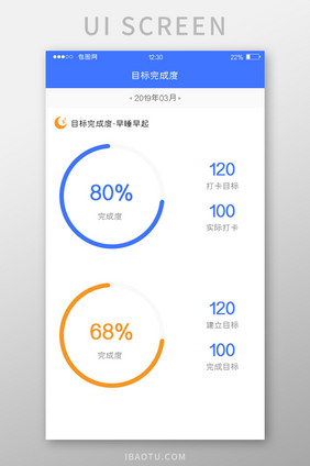 蓝色扁平目标APP目标完成度UI界面