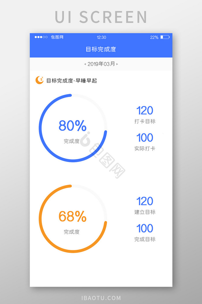 蓝色扁平目标APP目标完成度UI界面图片